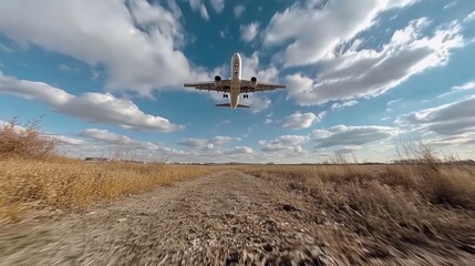 Airplane Landing Over a Field