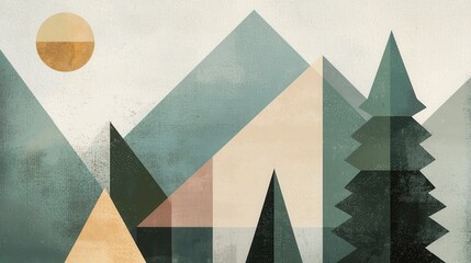 Minimalist Geometric Mountain Landscape Illustration