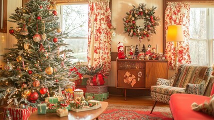 Cozy Christmas Living Room with Decorated Tree