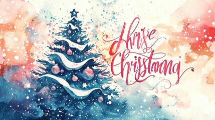 Watercolor Christmas Tree with Festive Script Design