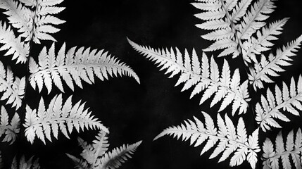 White Fern Leaves Against Dark Background Nature Beauty