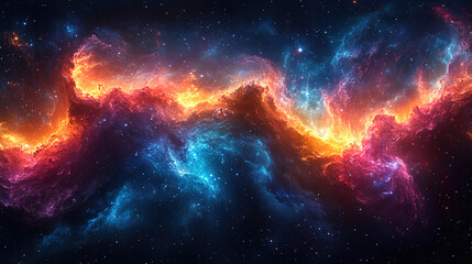 Colorful cosmic nebula showcasing vibrant blue and orange hues in deep space during a star formation event. Generative AI
