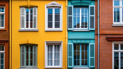 Colorful Facades of Traditional European Buildings with Windows