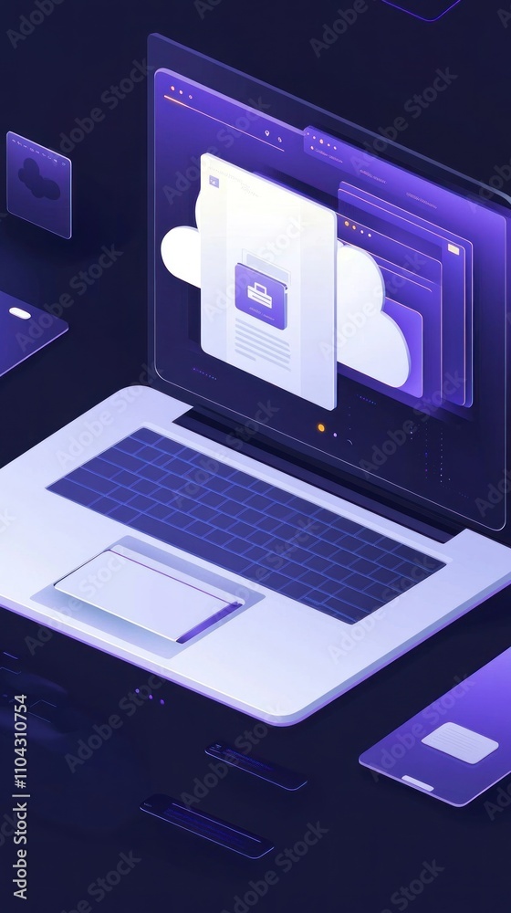 Poster cloud computing and data storage on laptop: secure digital files and information access