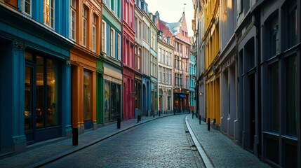 Colorful Narrow Street with Historic Architecture and Cobblestone Path