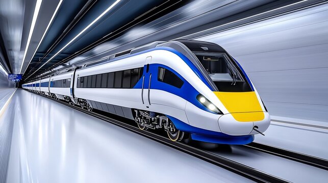A high-speed motion blur captures an external shot of a hyperloop pod emerging from a tunnel, emphasizing its rapid exit.