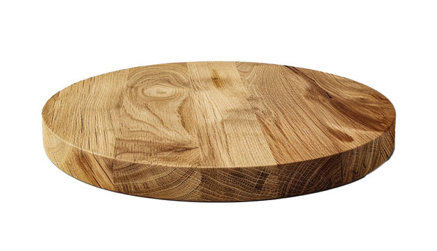 Okrągła, drewniana, dębowa deska kuchenna do krojenia, transparentne tło.