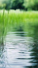 Obraz premium Serene waterway surrounded by lush green grass in a tranquil natural setting