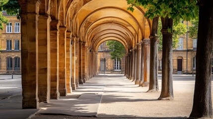 Obraz premium Serene Archway with Trees in a Historic Courtyard