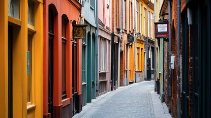 Fototapeta premium Colorful Narrow Alleyway with Vibrant Buildings in Urban Setting