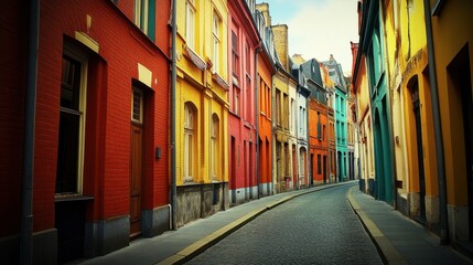 Fototapeta premium Colorful Narrow Street in Historic European City with Cobblestones