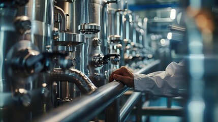 Fototapeta premium State-of-the-Art Winery Production Line with Stainless Steel Tanks and Barrels