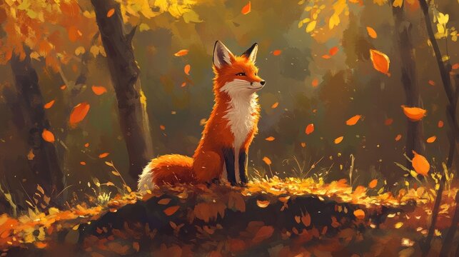 Autumnal Fox in the Woods: A Serene Fall Scene