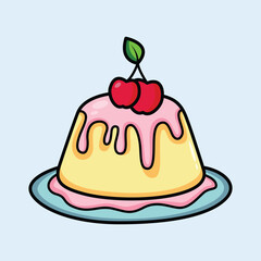 Sweet Vanilla Pudding Dessert Topped with Strawberry