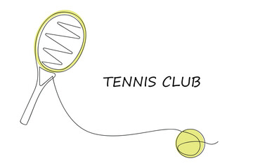Tennis club in one continuous line in color. One line drawing, minimalism. Vector illustration.