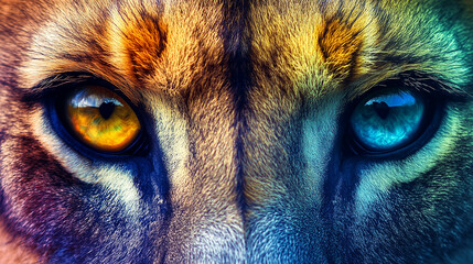 The beautiful colorful eyes of a lion ai generative