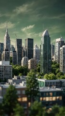 Fototapeta premium Blurred background of a sustainable green cityscape.