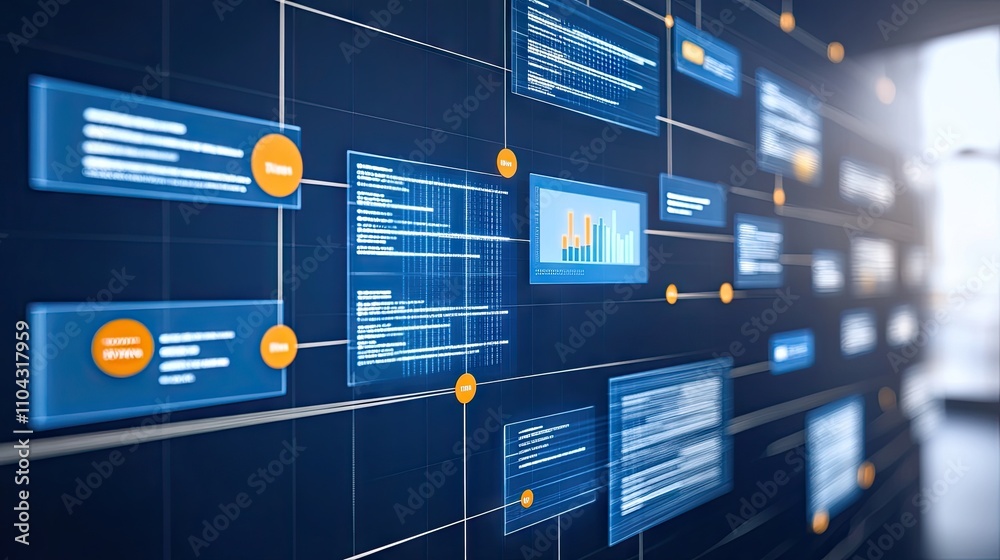 Poster modern data visualization with graphs and information overlays