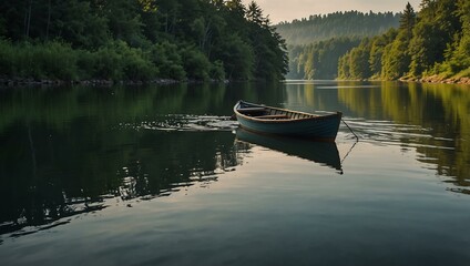 Fototapeta premium Boat on a calm river.