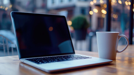 Fototapeta premium laptop and cup of coffee