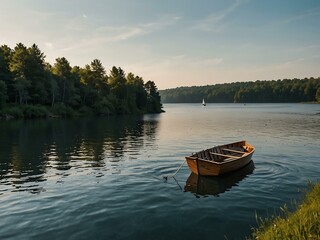 Obraz premium Boat scene surrounded by nature.