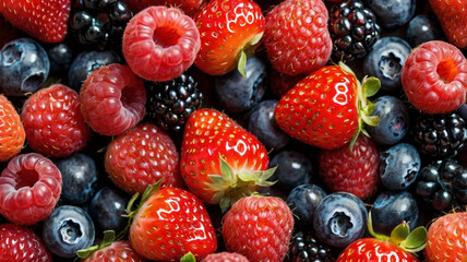 Fototapeta premium A basket of mixed berries—strawberries, blueberries, raspberries, and blackberries