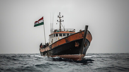 Libyan coastal guard boat conducting patrol in search of migrants along the Mediterranean Sea