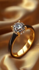 Exquisite Gold Diamond Ring on Luxurious Fabric: A Timeless Piece of Jewelry