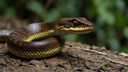 Obraz premium Borneo viper snake in wildlife.