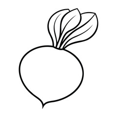 Black and white line art illustration of a beetroot with leaves