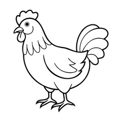 Simple black and white outline illustration of a chicken
