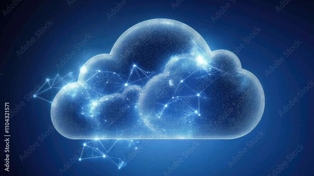 Poster digital cloud concept with connecting data points and networks