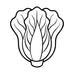 Black and white line art of bok choy, a leafy green vegetable, with a simple and clean design