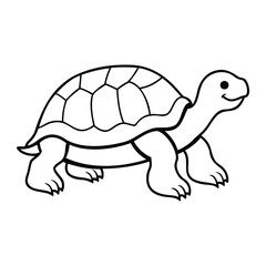 Cute cartoon style outline illustration of a smiling tortoise with a detailed shell