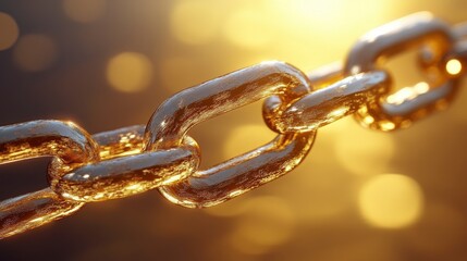 Obraz premium Golden Chain Link Macro: A Detailed Look at Industrial Metalwork