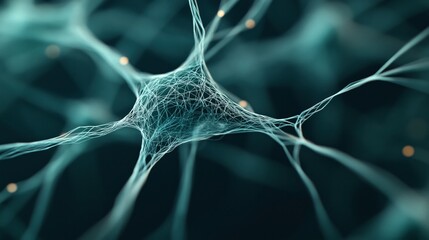 Obraz premium Close-up of a neural network structure with interconnected nodes and lines, representing artificial intelligence and data connectivity on a dark background.