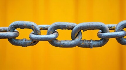 Fototapeta premium Close-up view of a weathered metal chain, showcasing the intricate links and the effects of time and elements. A study in industrial strength and resilience.