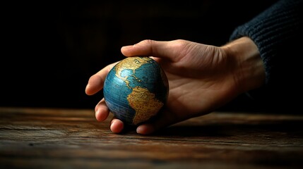 Hand Holding a Globe Symbolizing Global Awareness and Connection During a Peaceful Moment at Home