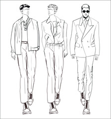 Fashion man set. Sketch of a fashion man in a jacket on a white background. Autumn man. Street style