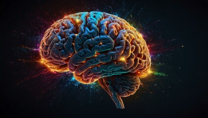 Brain made of swirling, colorful light patterns.
