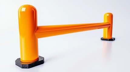  a close up of an orange bollard on a white background The metal object is a bright orange color, standing out against the stark white backdrop