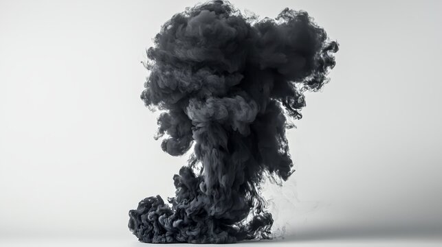  a black smoke cloud on a white background, creating a stark contrast between the two colors The smoke is billowing up from the bottom of the image, giving it a mys