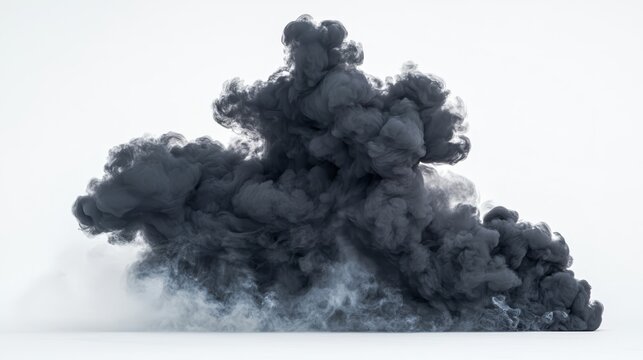  a black smoke cloud on a white background, creating a stark contrast between the two colors The smoke is billowing up from the bottom of the image, giving it a mys
