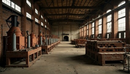 Brick manufacturing plant with kilns.