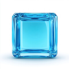 A clear blue glass cube filled with refreshing water. isolated on white background.