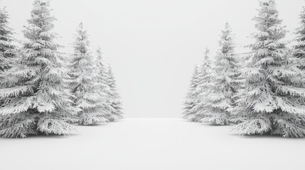 Naklejka premium a 3D rendering of a snowy forest with trees covered in a blanket of snow The trees are standing on a white background, creating a peaceful and serene atmosphere