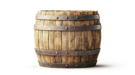 Obraz premium Rustic Wooden Barrel with Metal Bands for Storage and Decoration