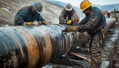 Engineers working on large industrial pipeline