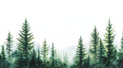  a watercolor painting of a forest with lush green trees against a white background The trees are painted in a realistic style, with vibrant colors and intricate de