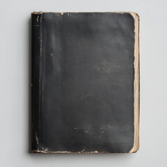A vintage, worn-out black book with a textured cover. isolated on white background.